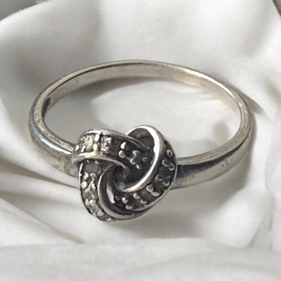 Vintage Diamond Sterling Silver Love Knot Ring Woman’s Jewelry Promise Ring - Picture 2 of 7